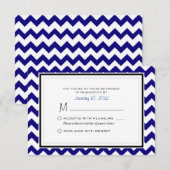 Navy Blue en White Chevron Pattern Wedding RSVP Kaartje (Voorkant / Achterkant)