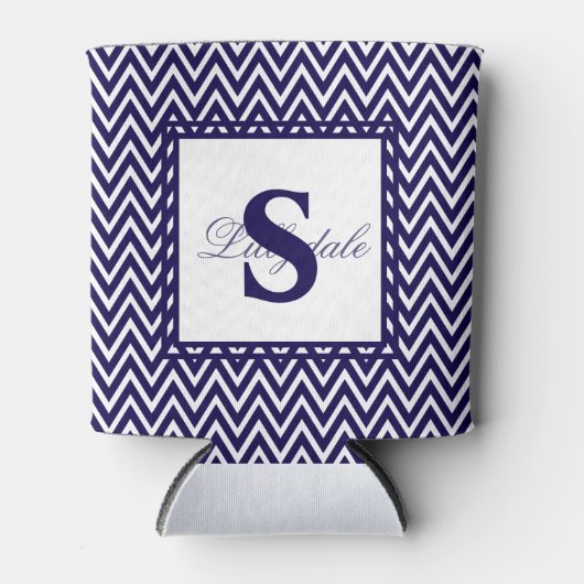 Navy Blue en White Chevron Stripe Blikjeskoeler (Voorkant)