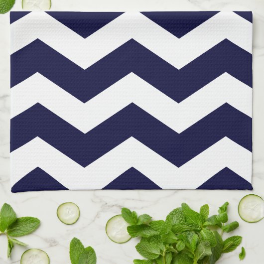 Navy Blue en White Chevron Theedoek (Gevouwen)
