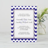 Navy Blue en White Chevron Wedding Kaart (Staand voorkant)