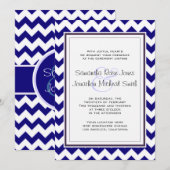 Navy Blue en White Chevron Wedding Kaart (Voorkant / Achterkant)