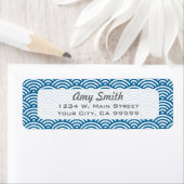 Navy Blue en White Circle Fan Pattern Etiket (Insitu)