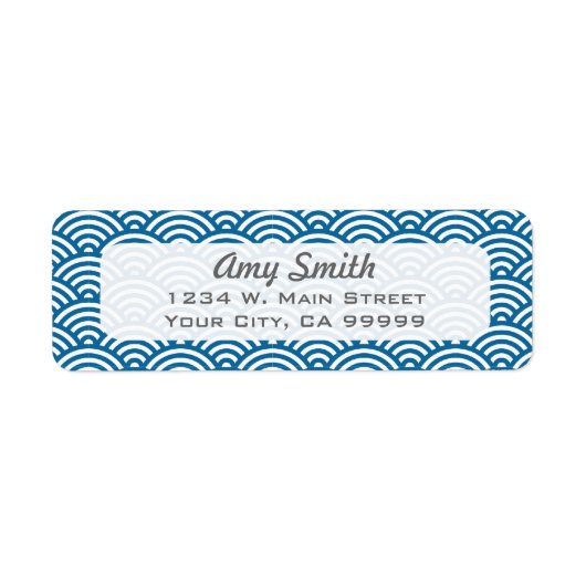 Navy Blue en White Circle Fan Pattern Etiket (Voorkant)