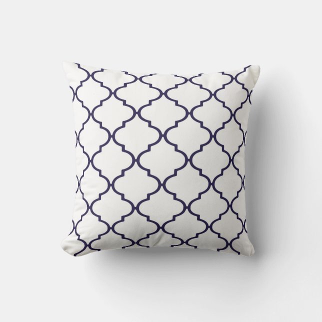 Navy Blue en White Classic Quatrefoil Pillow Kussen (Voorkant)