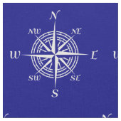 Navy Blue en White Coastal Decor Compass Roos Stof (Close Up)