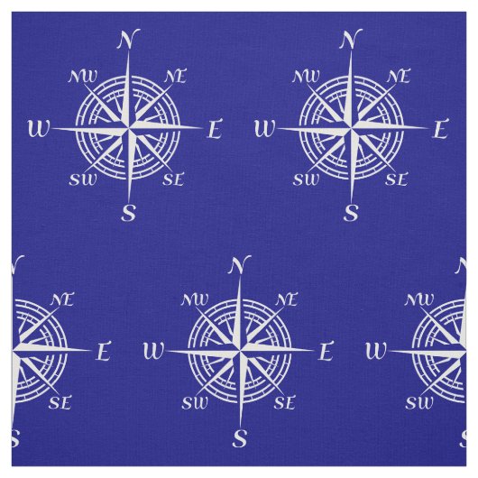 Navy Blue en White Coastal Decor Compass Roos Stof (Swatch)