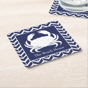 Navy Blue en White Crab personaliseer de Nautical  Kartonnen Onderzetters