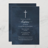 Navy Blue en White Cross Modern Baptisme Kaart (Voorkant / Achterkant)