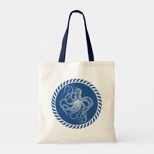 Navy Blue en White Cute Octopus Illustration Tas (Achterkant)