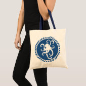 Navy Blue en White Cute Octopus Illustration Tote Bag (Voorkant (product))