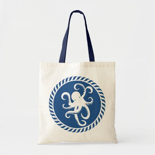 Navy Blue en White Cute Octopus Illustration Tote Bag (Voorkant)