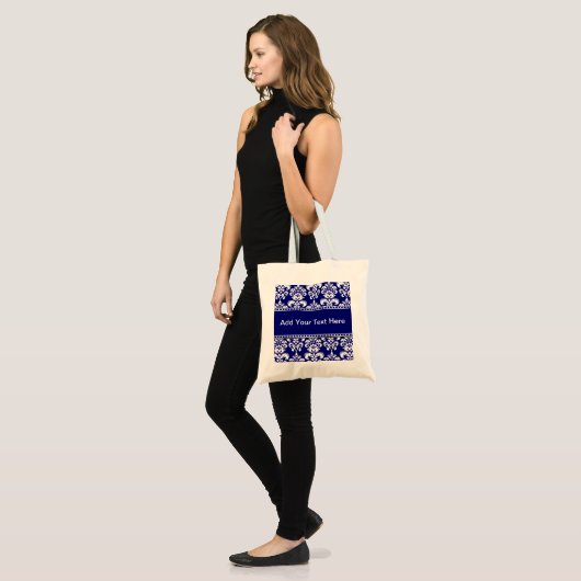 Navy Blue en White Damask Canvas tassen  (Voorkant (model))