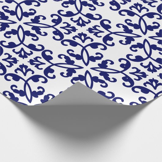 Navy Blue en White Damask Pattern Cadeaupapier (Hoek)