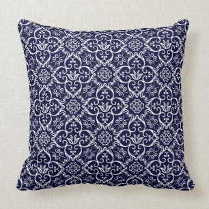 Navy Blue en White Damask Pillow Kussen