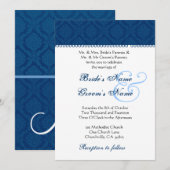 Navy Blue en White Damask Wedding Kaart (Voorkant / Achterkant)