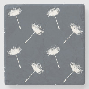 Navy Blue en White Dandelion Flowers Stenen Onderzetter