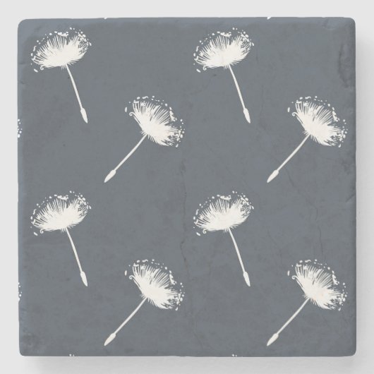 Navy Blue en White Dandelion Flowers Stenen Onderzetter (Voorkant)