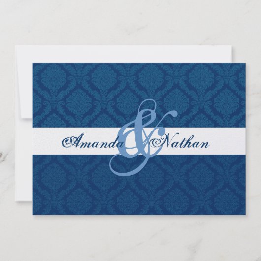 Navy Blue en White Diamond Damask Wedding Kaart (Voorkant)