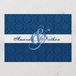 Navy Blue en White Diamond Damask Wedding Kaart