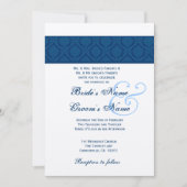 Navy Blue en White Diamond Damask Wedding Kaart (Voorkant)