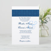 Navy Blue en White Diamond Damask Wedding Kaart (Staand voorkant)