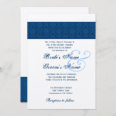 Navy Blue en White Diamond Damask Wedding Kaart (Voorkant / Achterkant)