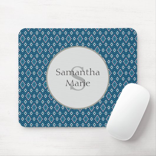 Navy Blue en White Diamond Monogram Mousepad Muismat (Met muis)