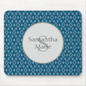 Navy Blue en White Diamond Monogram Mousepad Muismat (Voorkant)