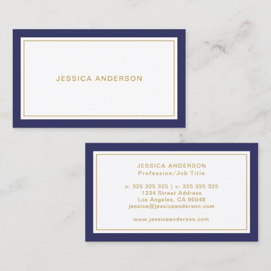 Navy Blue en White Elegant Modern Visitekaartje (Voorkant / Achterkant)