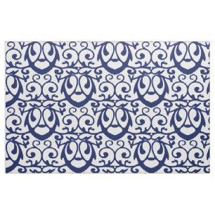 Navy Blue en White Elegant Pattern Fabric Stof