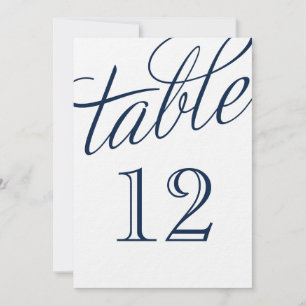 Navy Blue en White Elegant Script Table Numbers