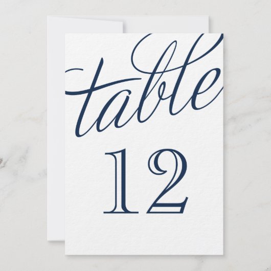 Navy Blue en White Elegant Script Table Numbers (Voorkant)