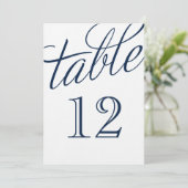 Navy Blue en White Elegant Script Table Numbers (Staand voorkant)