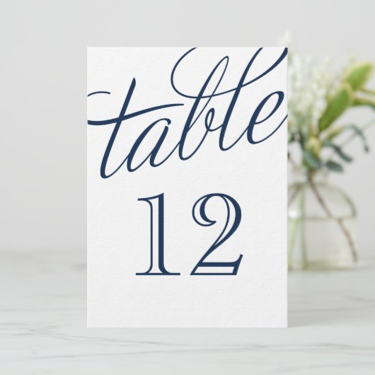 Navy Blue en White Elegant Script Table Numbers (Staand voorkant)