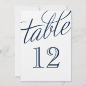Navy Blue en White Elegant Script Table Numbers (Achterkant)