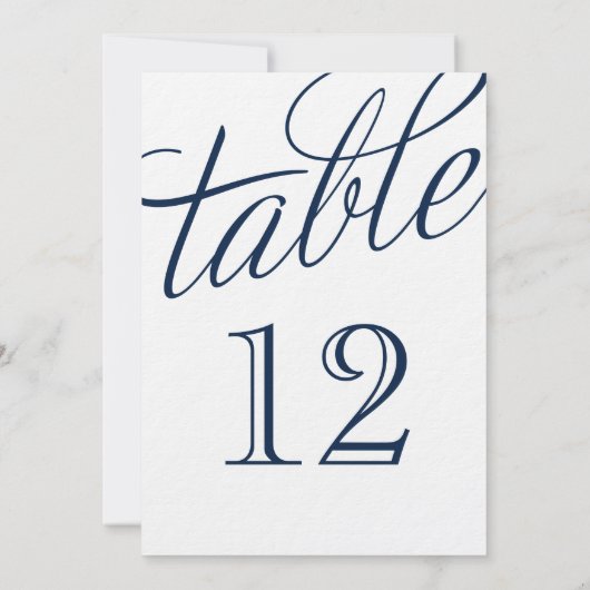 Navy Blue en White Elegant Script Table Numbers (Achterkant)