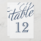 Navy Blue en White Elegant Script Table Numbers (Voorkant / Achterkant)
