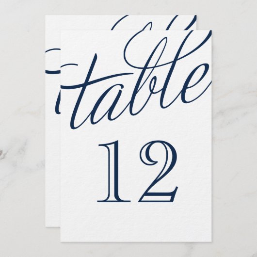 Navy Blue en White Elegant Script Table Numbers (Voorkant / Achterkant)