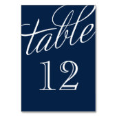 Navy Blue en White Elegant Script Table Numbers Kaart (Voorkant)