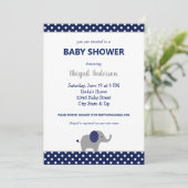 Navy Blue en White Elephant Polka Dot Baby shower Kaart (Staand voorkant)