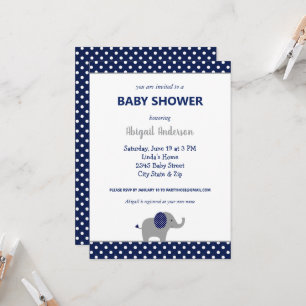 Navy Blue en White Elephant Polka Dot Baby shower Kaart