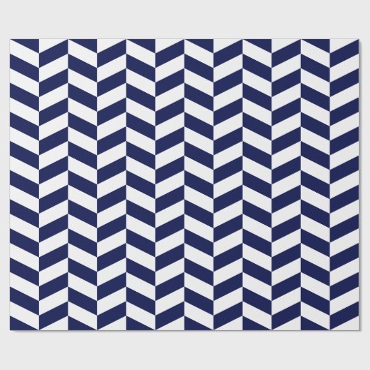 Navy Blue en White Extra Large Herringbone Cadeaupapier (Vlak)