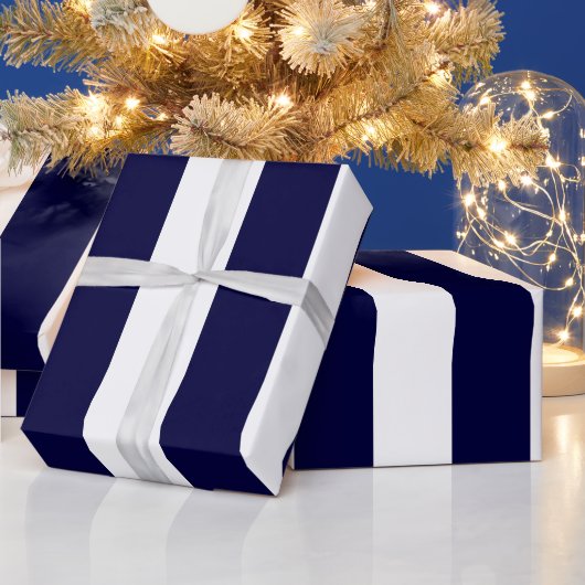 Navy Blue en White Extra Large Stripe Pattern Cadeaupapier (Feestdagen)