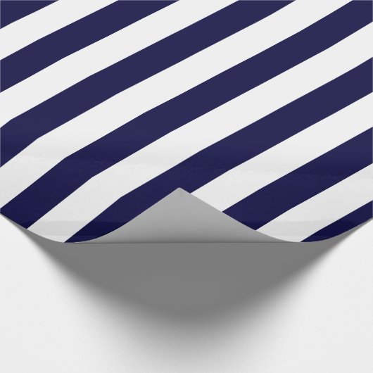 Navy Blue en White Extra Large Stripe Pattern Cadeaupapier (Hoek)
