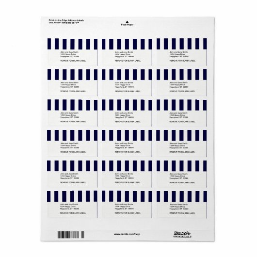 Navy Blue en White Extra Large Stripe Pattern Etiket (Full Sheet)