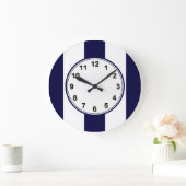 Navy Blue en White Extra Large Stripe Pattern Grote Klok (Huis)