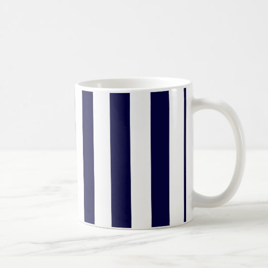 Navy Blue en White Extra Large Stripe Pattern Koffiemok (Rechts)