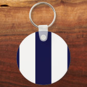 Navy Blue en White Extra Large Stripe Pattern Sleutelhanger (Voorkant)