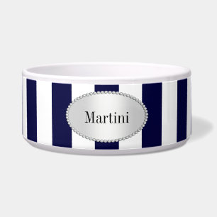 Navy Blue en White Extra Large Stripe Pattern Voerbakje