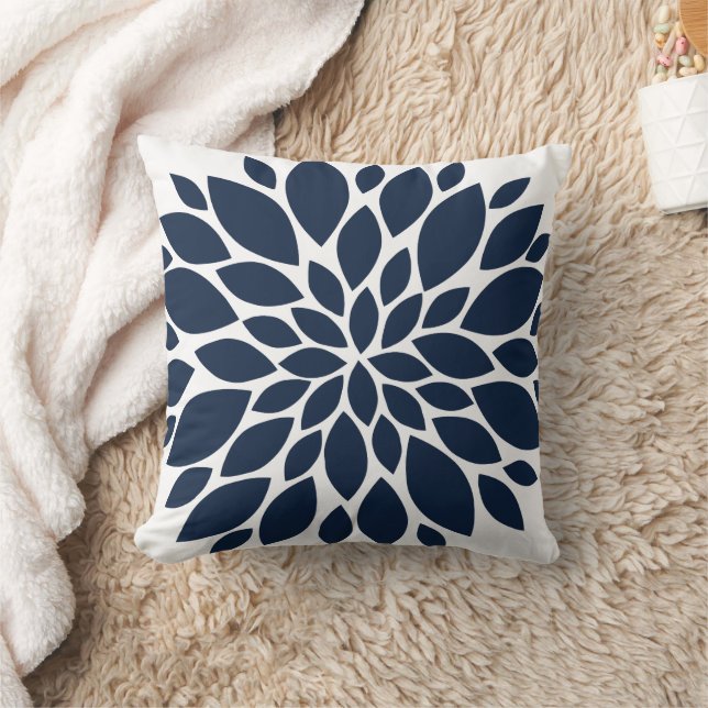 Navy Blue en White Floral Burst Kussen (Deken)